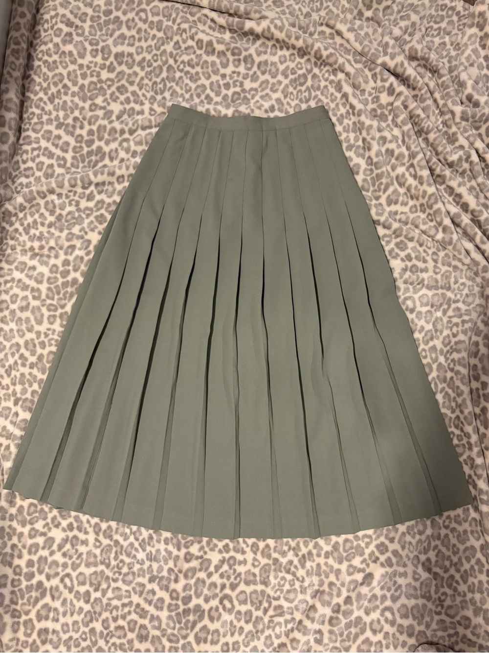Pleated A-Line Midi Skirt in Sage Green